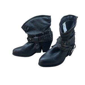 Sterling River Boots Western Shoes Women’s SFW110 Leather Moto Black Size 9.5 M